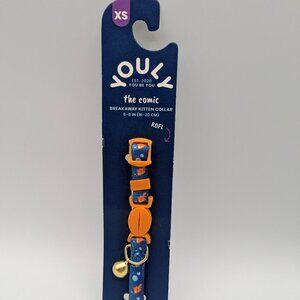 Youly Breakaway Kitten Collar Blue/Orange with Bell, 6"-8", NEW